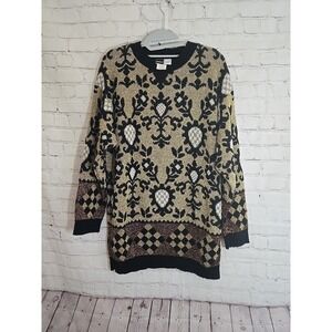 Vtg 80s Tunic Sweater Gold Metallic Avant Garde Retro Sz M Made In USA Holiday